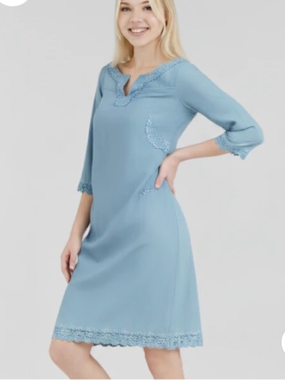 New Denim Shift Dress w/Scalloped Hem